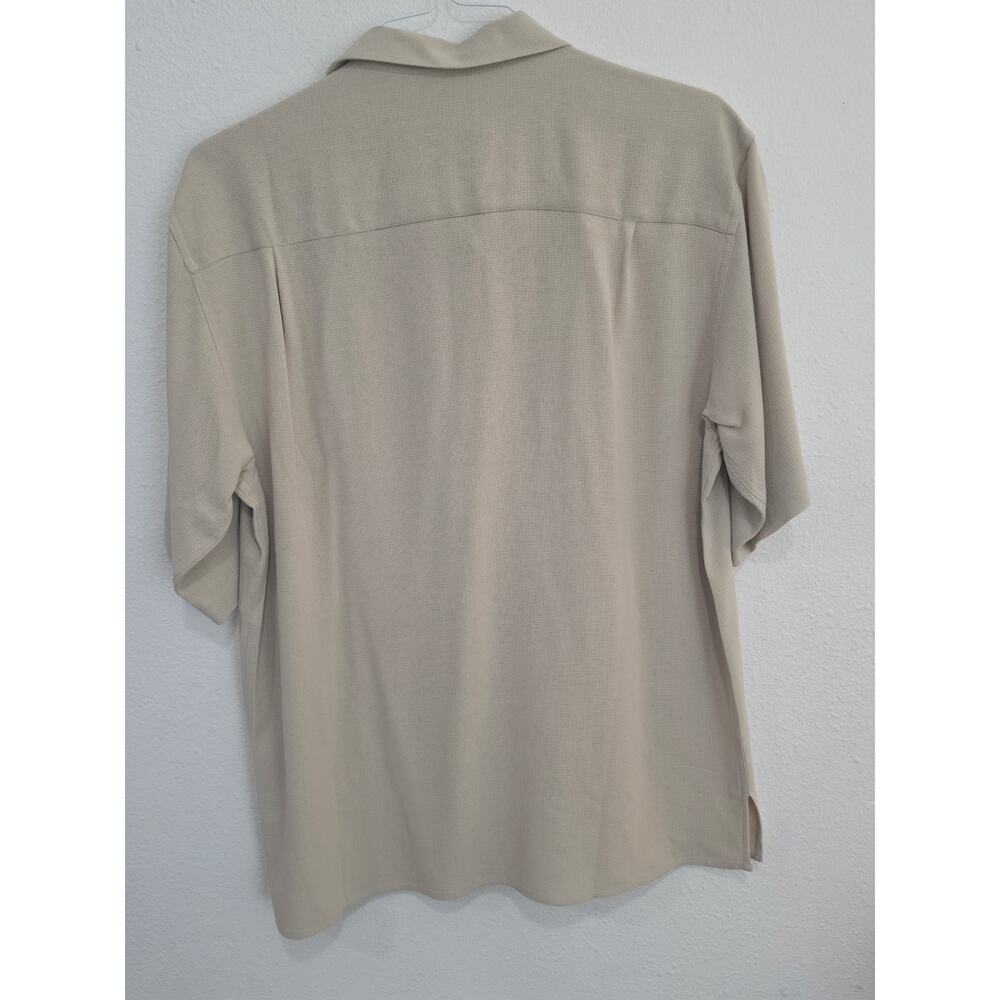 Vintage Silk Circa 1969 Men M Silk Camp Shirt Beige Sand Waffle Knit Resort SS - Picture 3 of 6